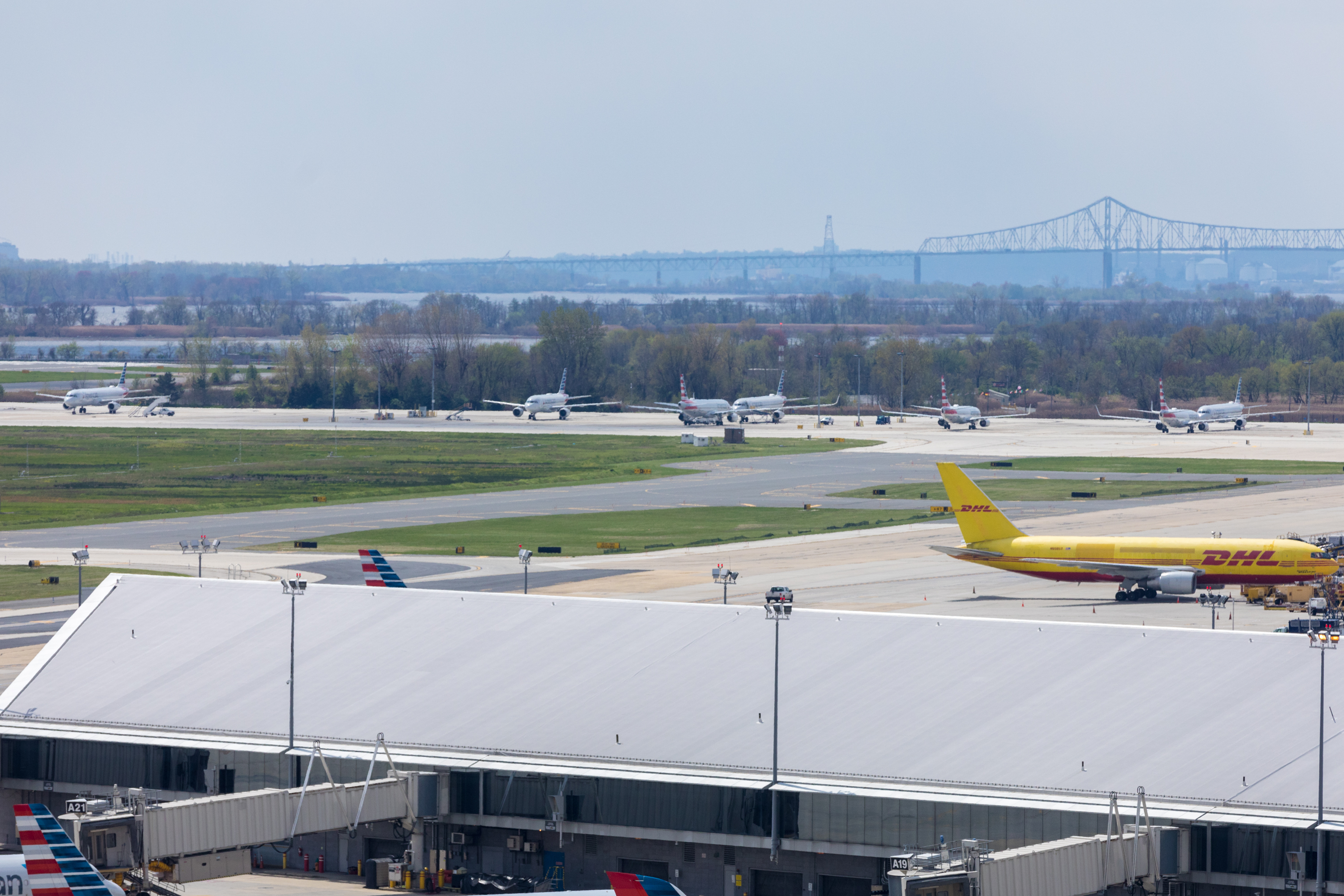 Airlines have parked idle planes on the Deicing Pad at PHL