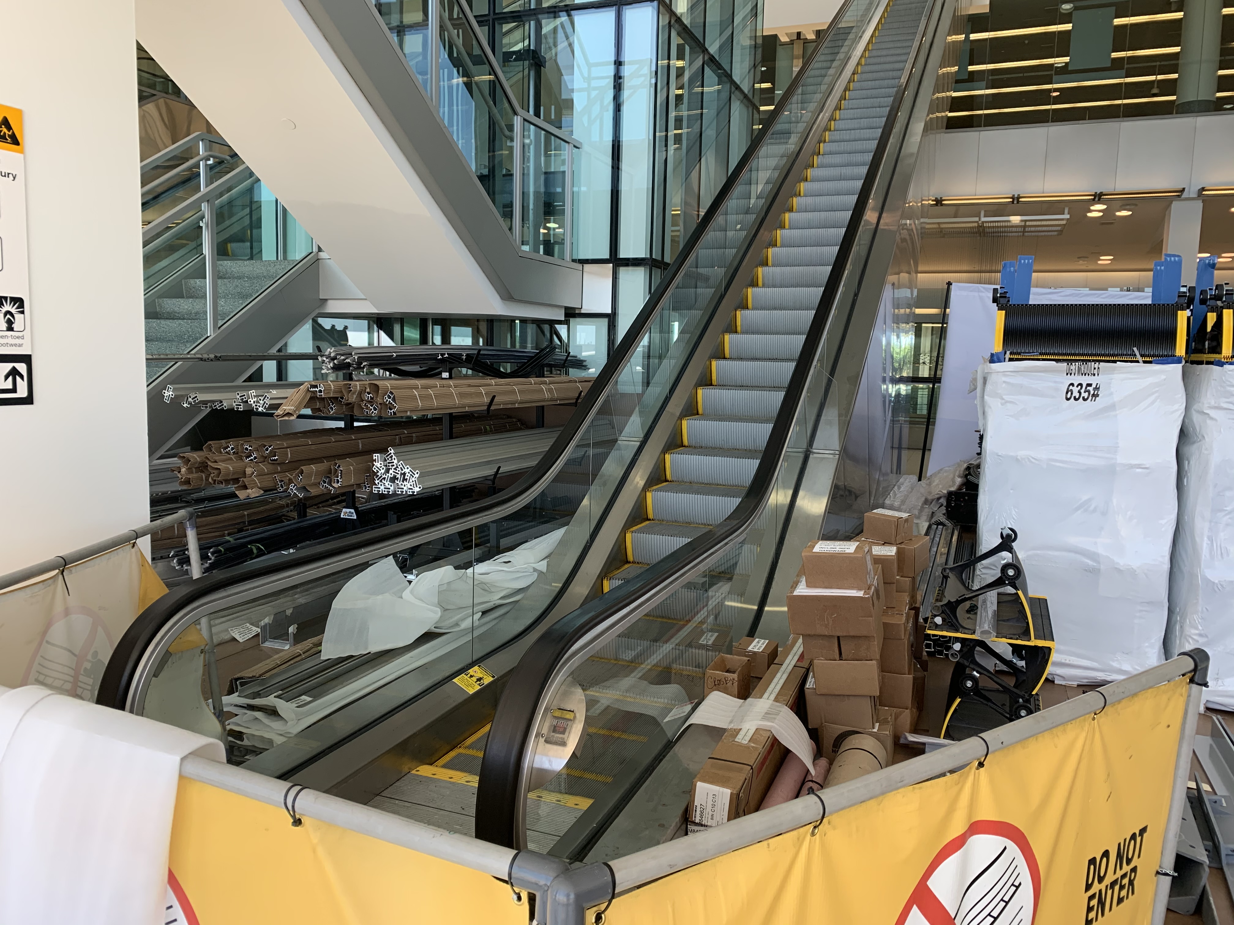 Diminished activity in the terminals allowed the Facilities Maintenance team to perform repairs like to this escalator in Terminal A-West without inconveniencing guests