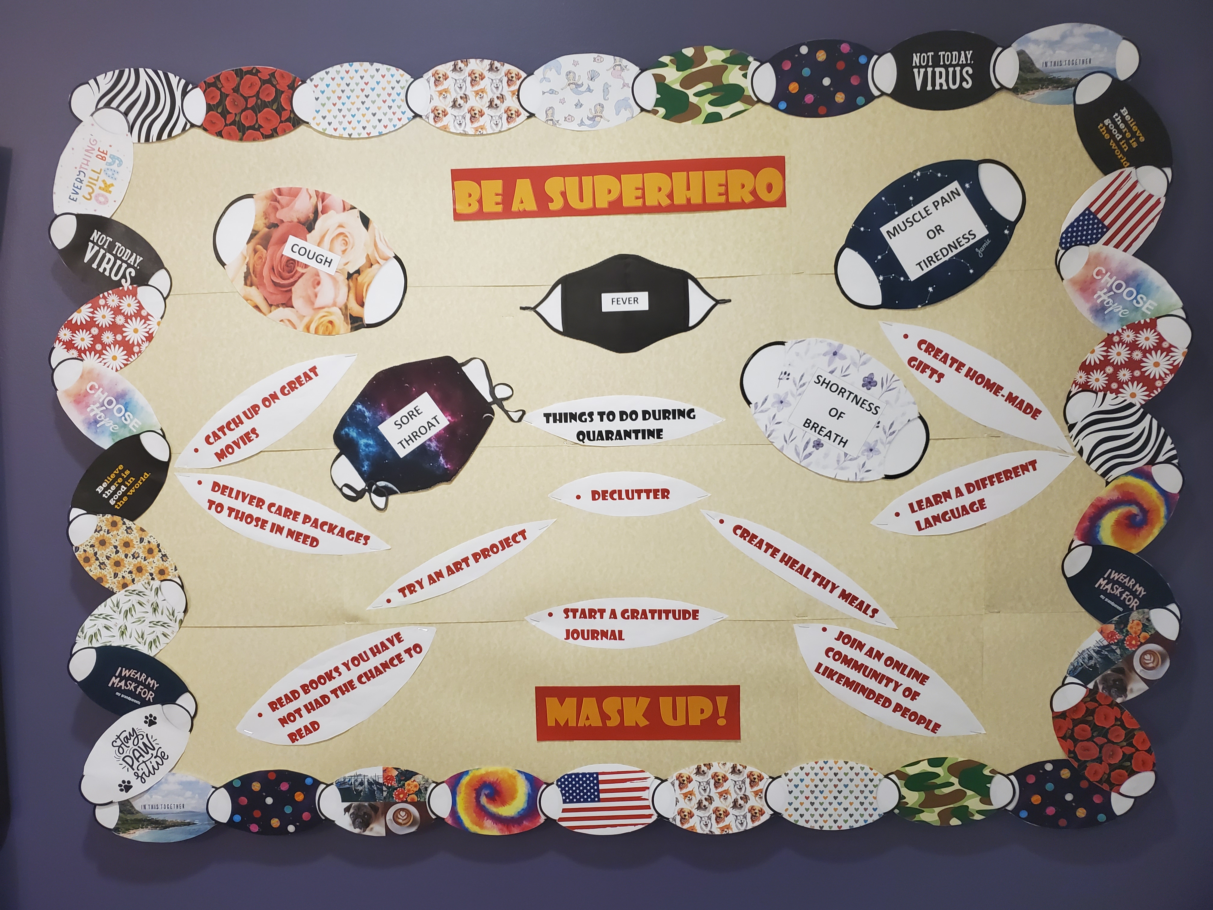bulletin board of covid-19 tips