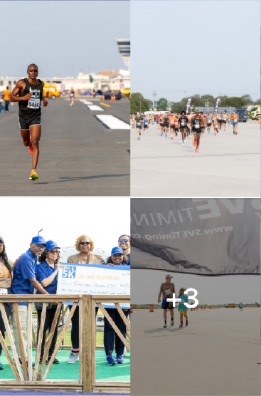 collage of photos of people running on the runway
