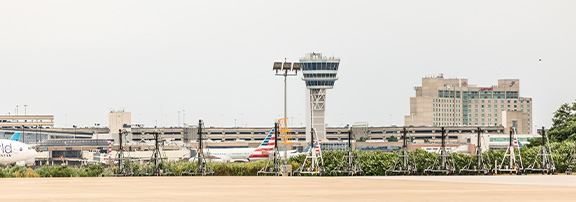 tower with American plane