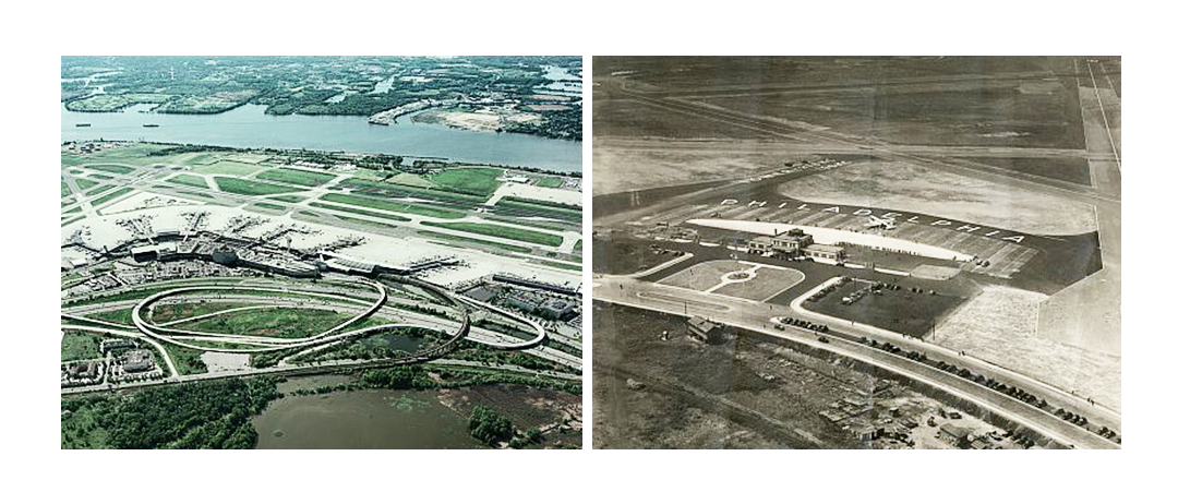 side-by-side photo of the airport from 2011 & 1940