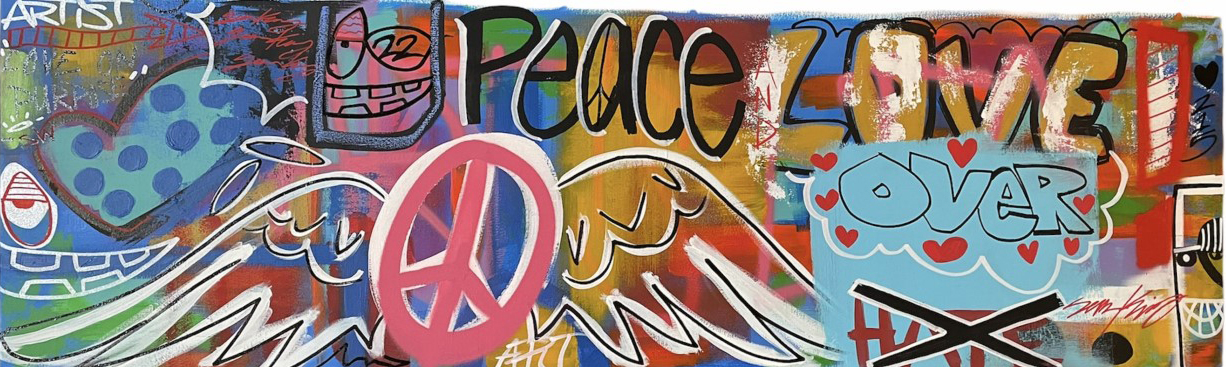 photo of artist with work 