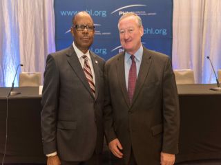Mayor Jim Kenney and Congressman Dwight Evans pose for a photo