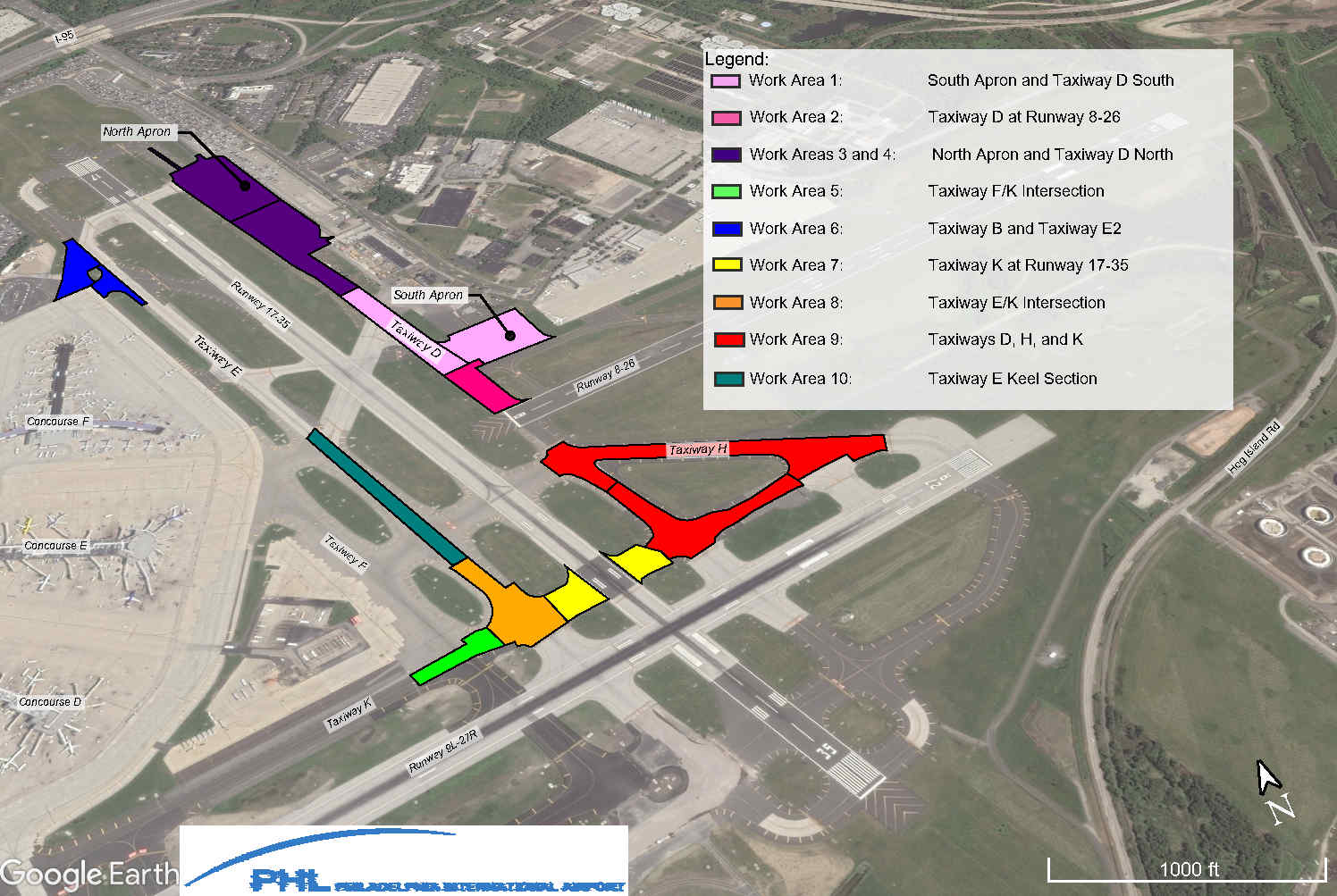 Graphic showing detailed area of East Airfield Rehabilitation Project
