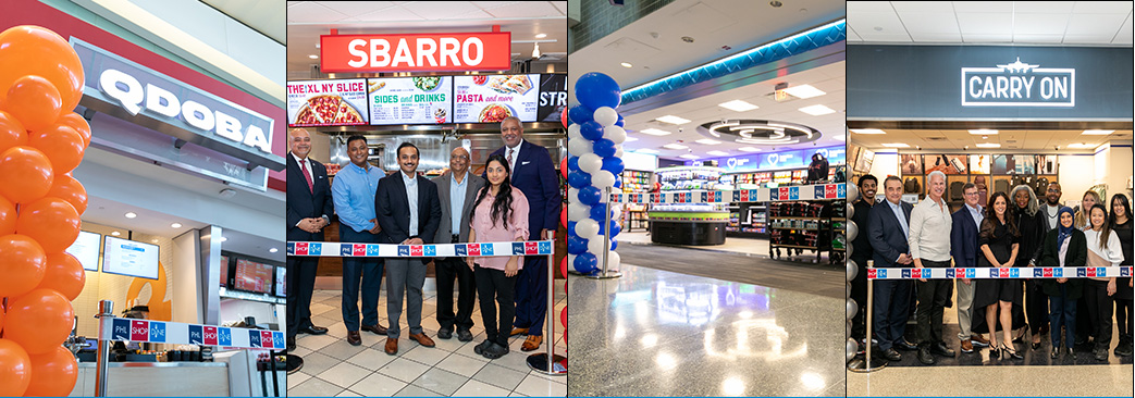 qdoba, sabarro, evolve and carry on storefronts
