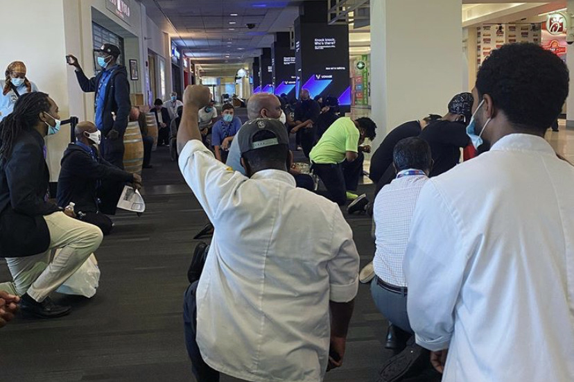 employees kneeling
