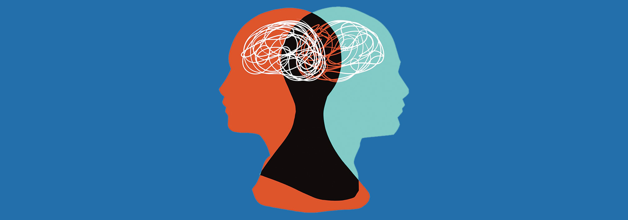 two head silhouettes with scrambled brains