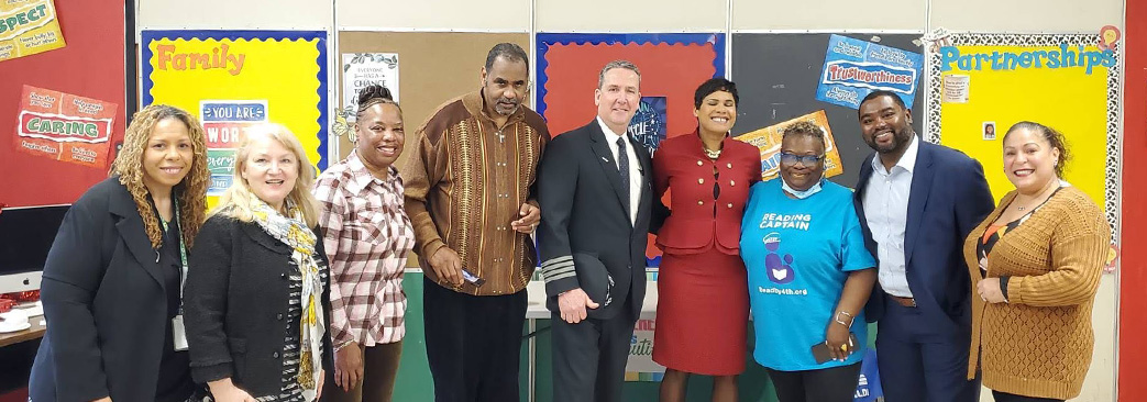 volunteers at a school