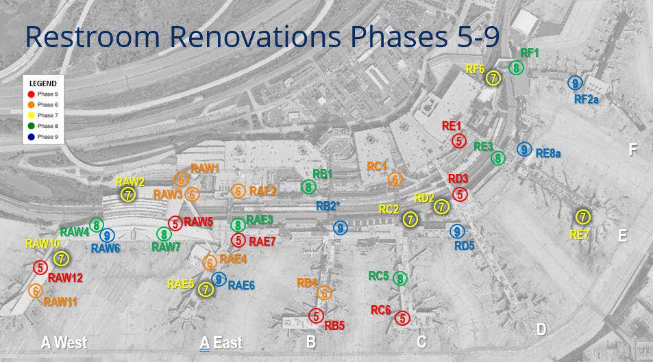 Restroom Reno Phases 5-9 locations throughout the PHL AIrport