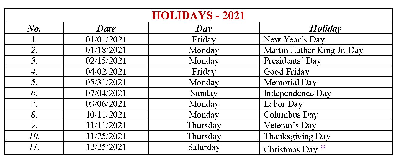 Paid Holidays