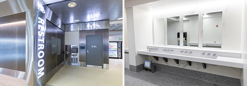 restrooms exterior with metallic