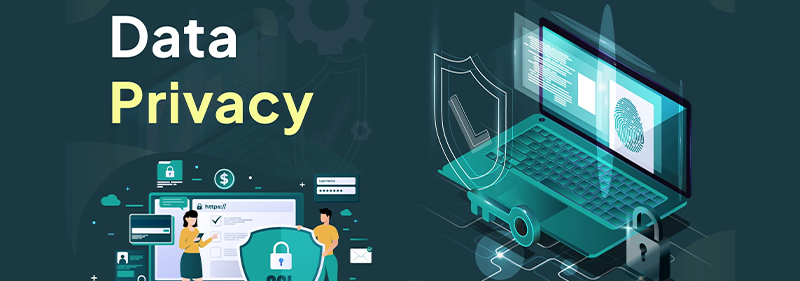 Data Privacy. Laptop with fingerprint and key
