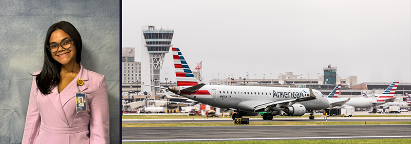 Jabneel with American Airlines plane