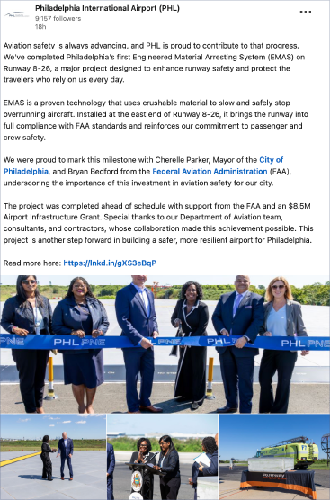 Mayor Parker joins PHL to celebrate the completion of EMAS on runway 8-26