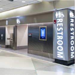 Family, men's restrooms, water filling station 