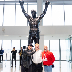 Rocky statue at PHL with look-alike and Pat's owner