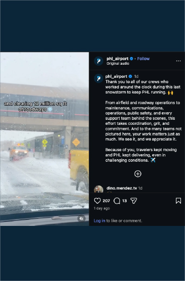 snow plows driving on departures road at the airport
