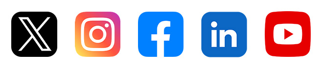 x, IG, Facebook, linkedin, youtube logos
