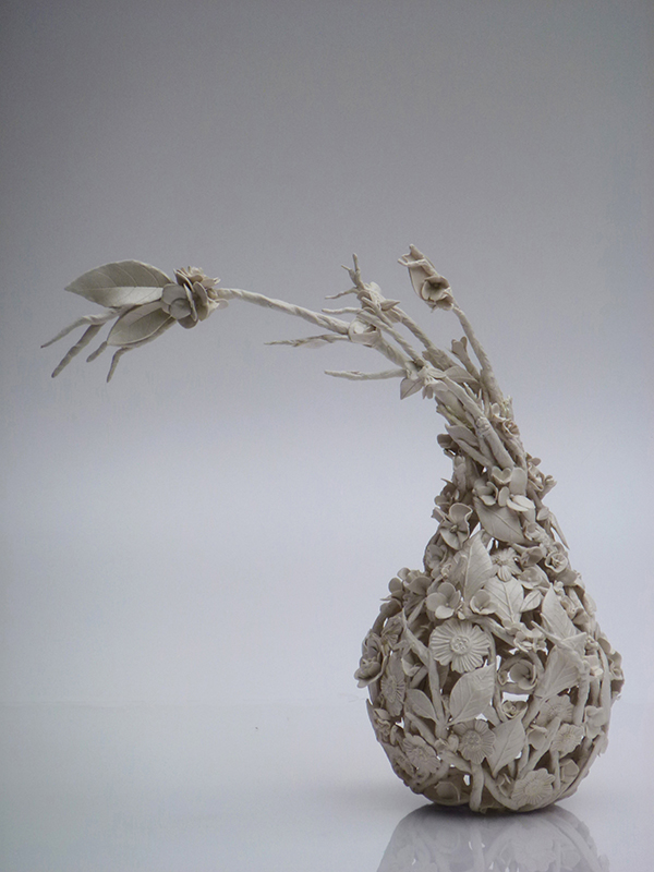 porcelain paper clay sculpture of sprouting bulb