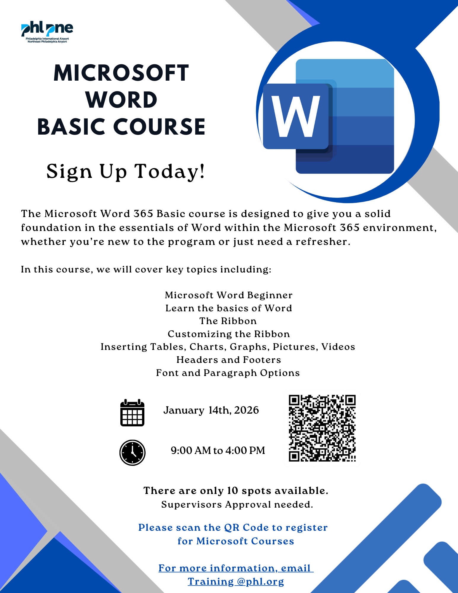 Word course January 14 9am to 4pm